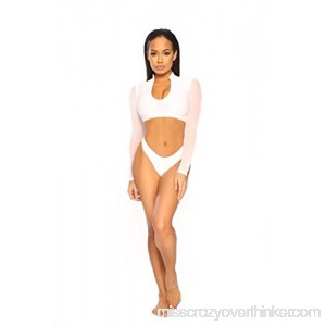 Bad Habits Womens 2-Pc Crop Top Long Mesh Sleeve Swimsuit Bikini Set White B07B4KF5X3